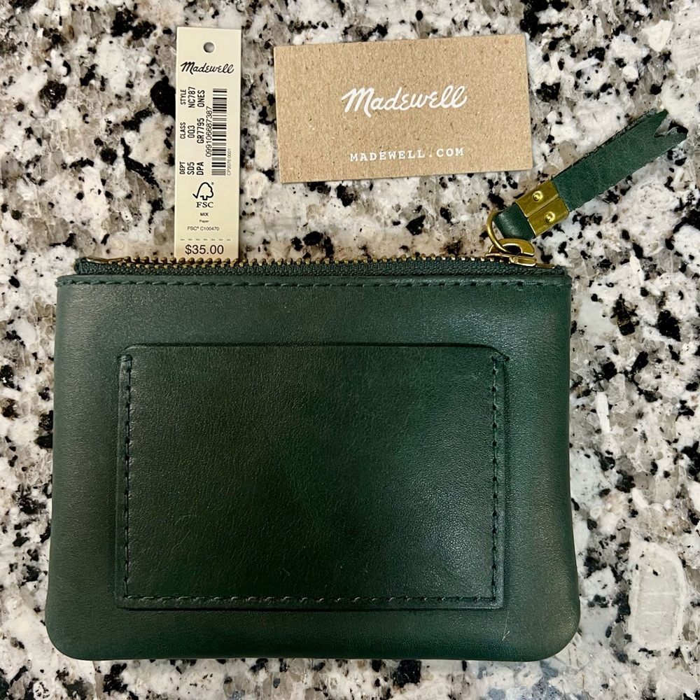 Madewell Green Leather Zip Pouch